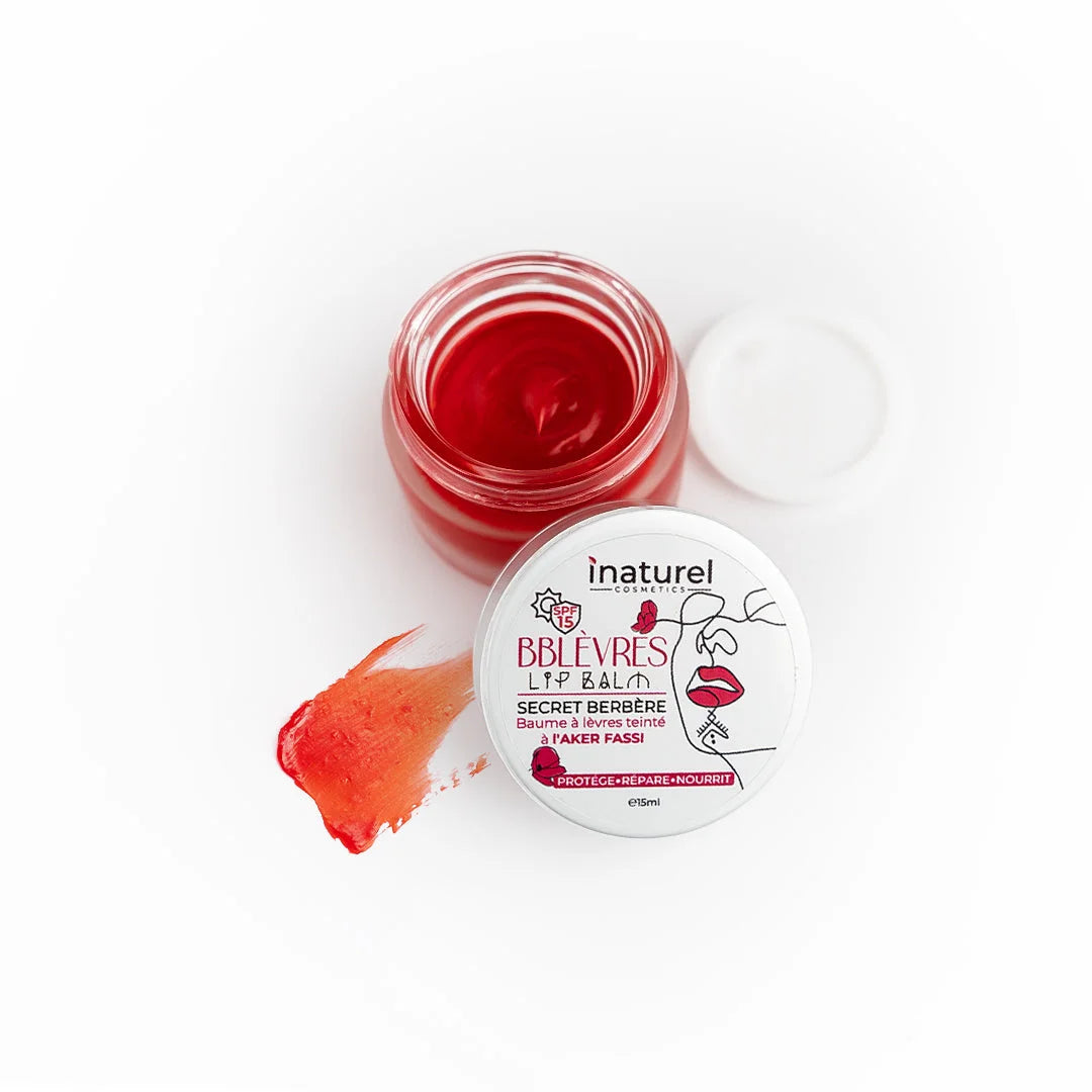 BBLèvres Inaturel, baume à lèvres teinté à l&#39;Aker Fassi, hydrate et protège les lèvres tout en apportant une touche de couleur naturelle.